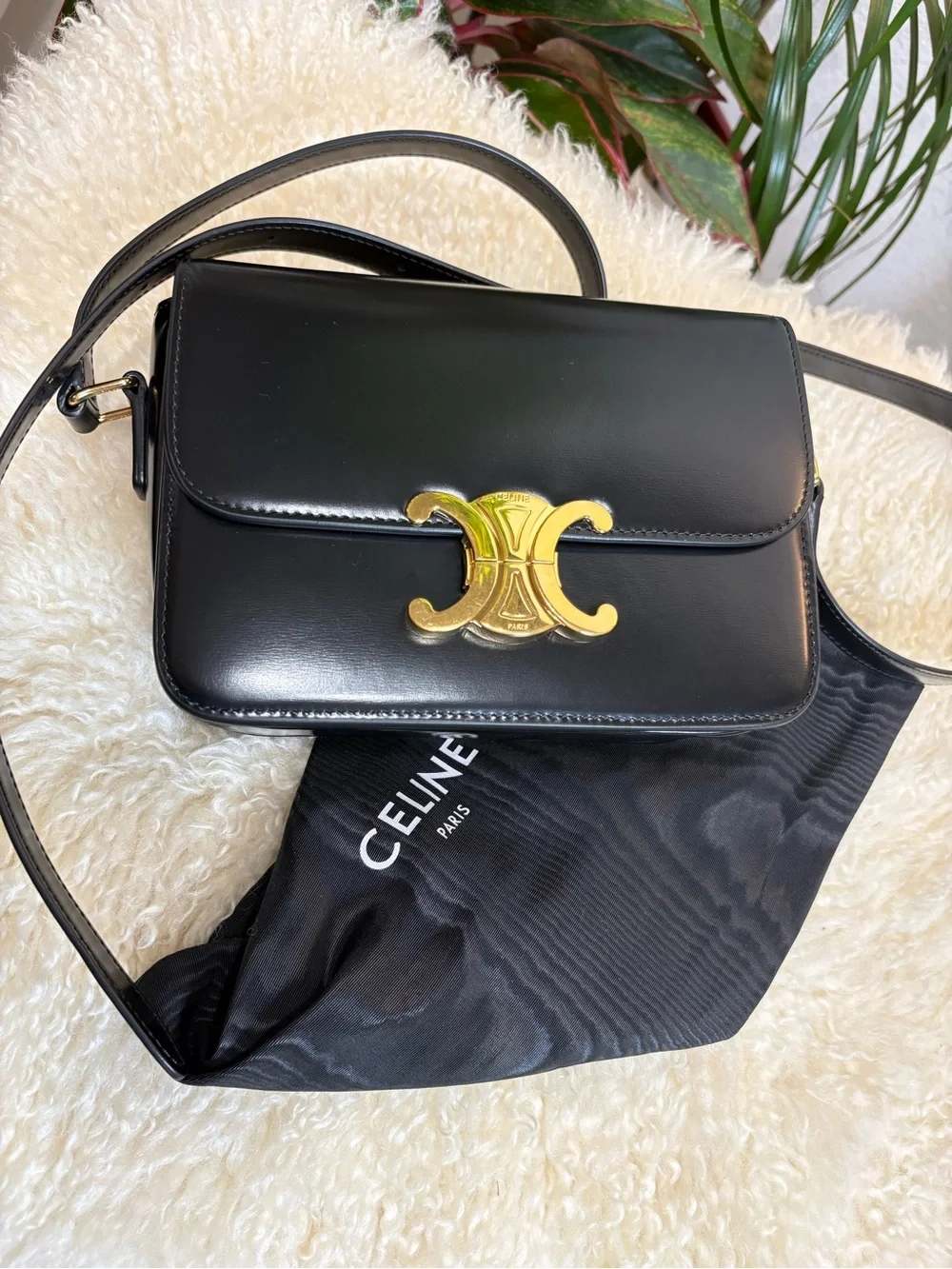 Celine Shiny Calfskin Teen Triomphe Black* Like New Condition